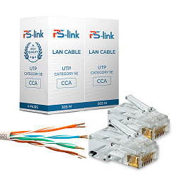 Кабель UTP4 cat.5E CCA 20 метров Ps-Link UTP-CCA20 с коннекторами RJ-45