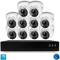 Комплект видеонаблюдения IP 2Мп Ps-Link KIT-A210IPM-POE 10 камер с микрофоном для помещения, питание PoE, ночная съёмка