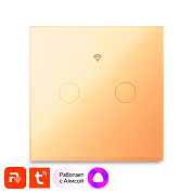 Выключатель света WIFI Ps-Link WF-E2 с Алисой, двухклавишный сенсорный, золотой, совместим с Tuya