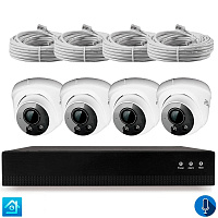 Комплект видеонаблюдения IP 2Мп Ps-Link KIT-A204IPM-POE 4 камеры с микрофоном для помещения, питание PoE, ночная съёмка