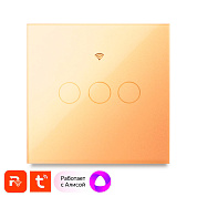 Выключатель света WIFI Ps-Link WF-E3 с Алисой, трехклавишный сенсорный, золотой, совместим с Tuya