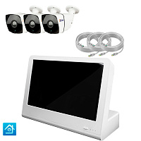 Комплект видеонаблюдения IP 2Мп Ps-Link KIT-C203IP-POE-LCD с POE питанием и монитором 10", 3 уличные камеры с ночной съёмкой